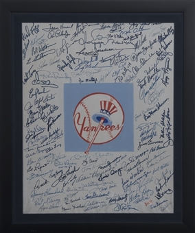 New York Yankees Multi Signed Canvas Painting With 117 Signatures Including DiMaggio, Hunter, Berra in Framed Display (Beckett)